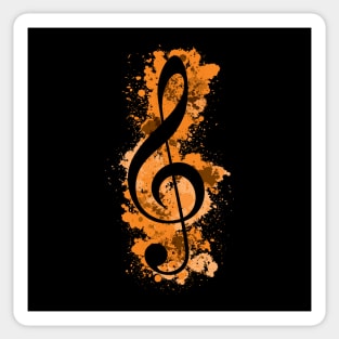 Treble Clef Paint Splatters Music Theory - Orange Sticker